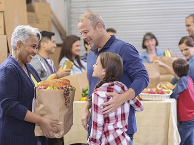 People receiving food at a food bank