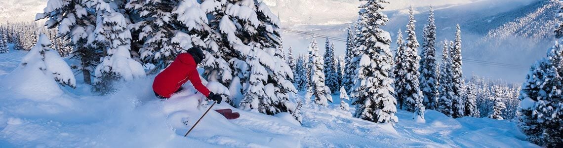 skiing fresh snow at a ski area in Idaho