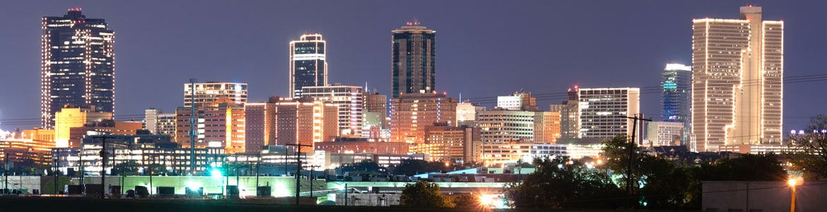 Fort Worth view of skyline at night