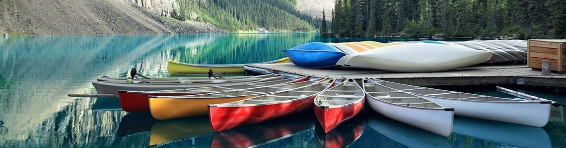Canoes on Lake Louise in Banff National Park