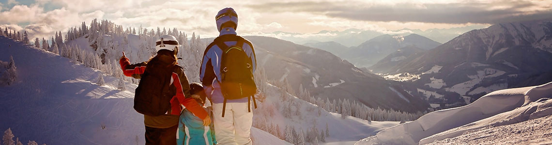 Family at a ski resort in British Columbia