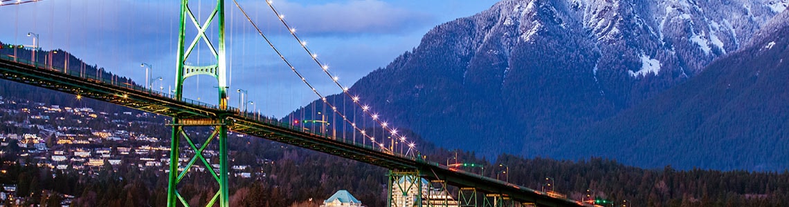 North Vancouver bridge and mountain range