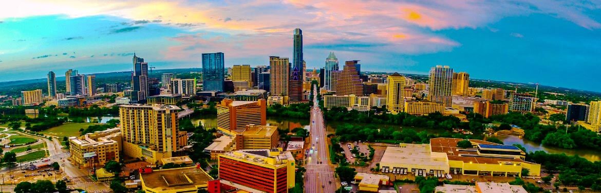 Austin city skyline aerial view