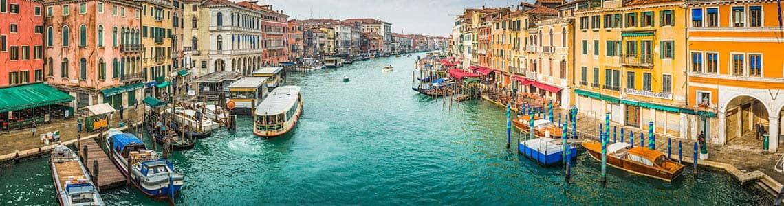Venice boats on busy Grand Canal waterway