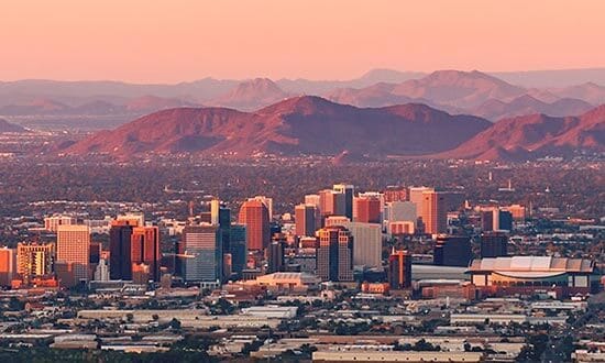 Aerial view of buildings in Phoenix, Arizona