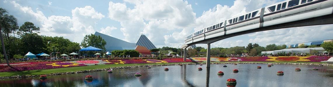 Monorail over lake in Walt Disney World, FL