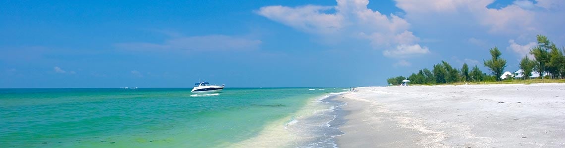Boat anchored on Sanibel Island in Florida