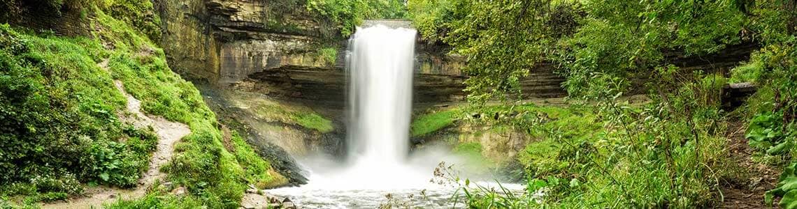 Lush and Green Minnehaha Falls in Minneapolis, Minnesota 