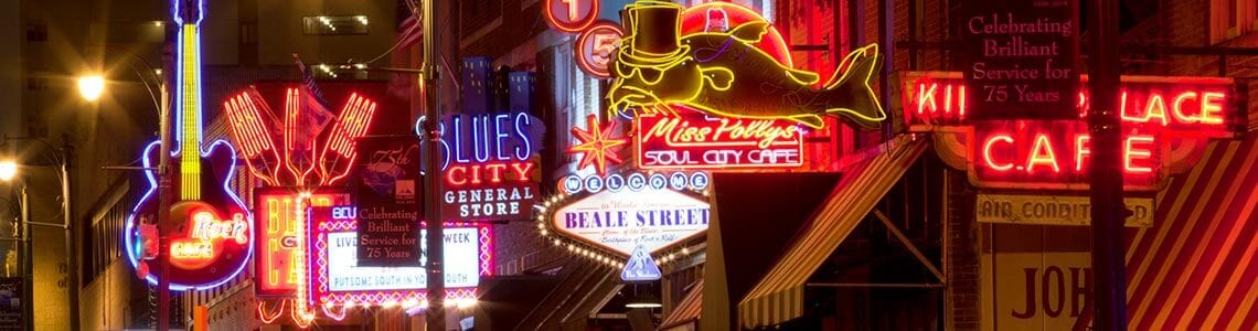 View of Beale Street lights in Memphis TN