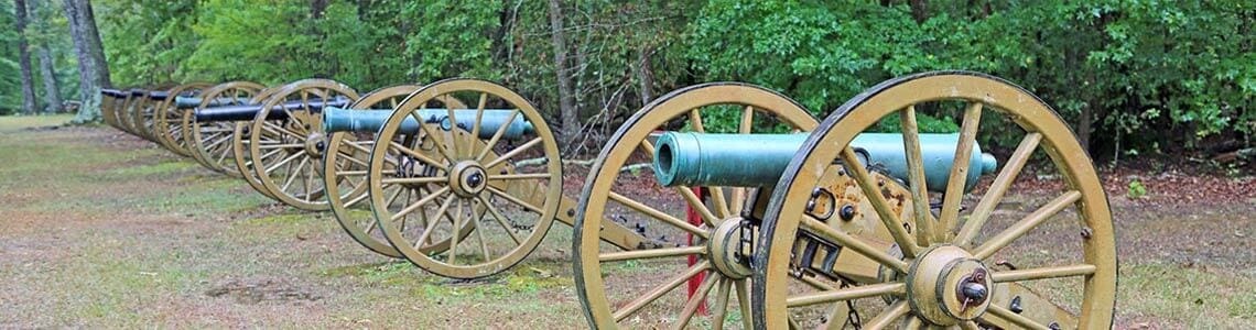 Row of canyons at Shilo Battlefield in Tennessee