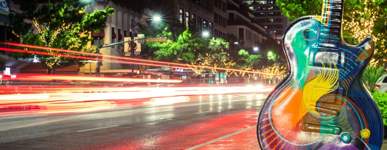 Night lights along the Austin strip.